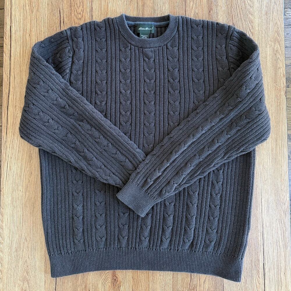 Vtg Eddie Bauer Brown Chunky Crewneck Sweater Size XLarge